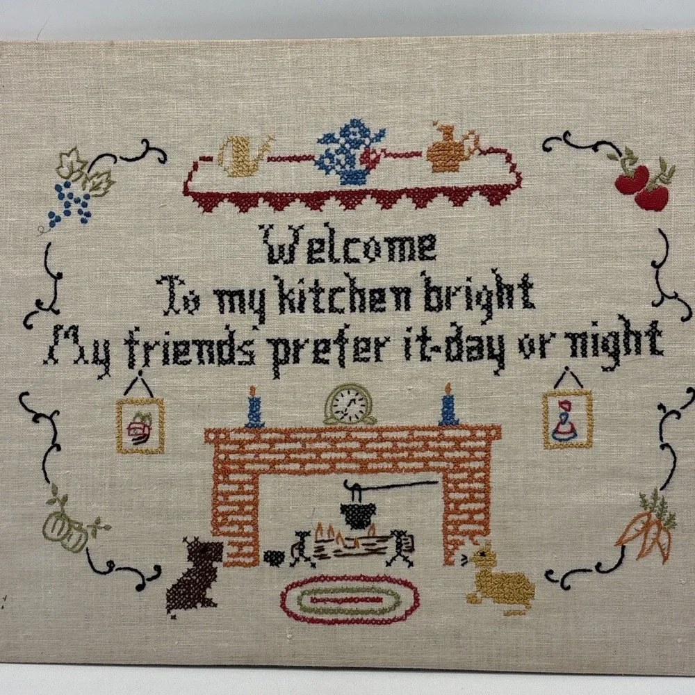 Vintage Needlework Rustic Primitive Wall Decor Country 1950